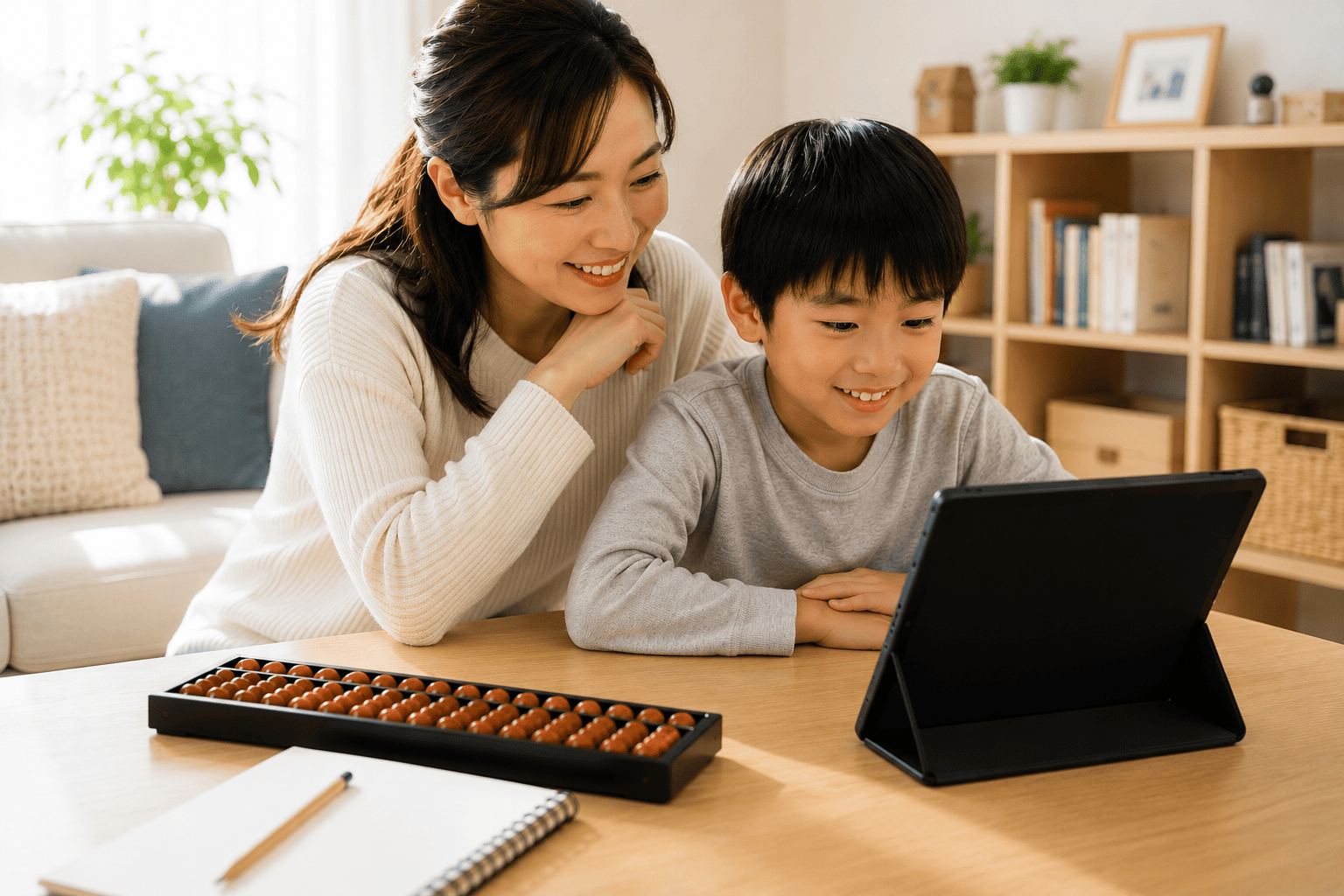 保護者とお子さまが一緒に学習する家庭のイメージ