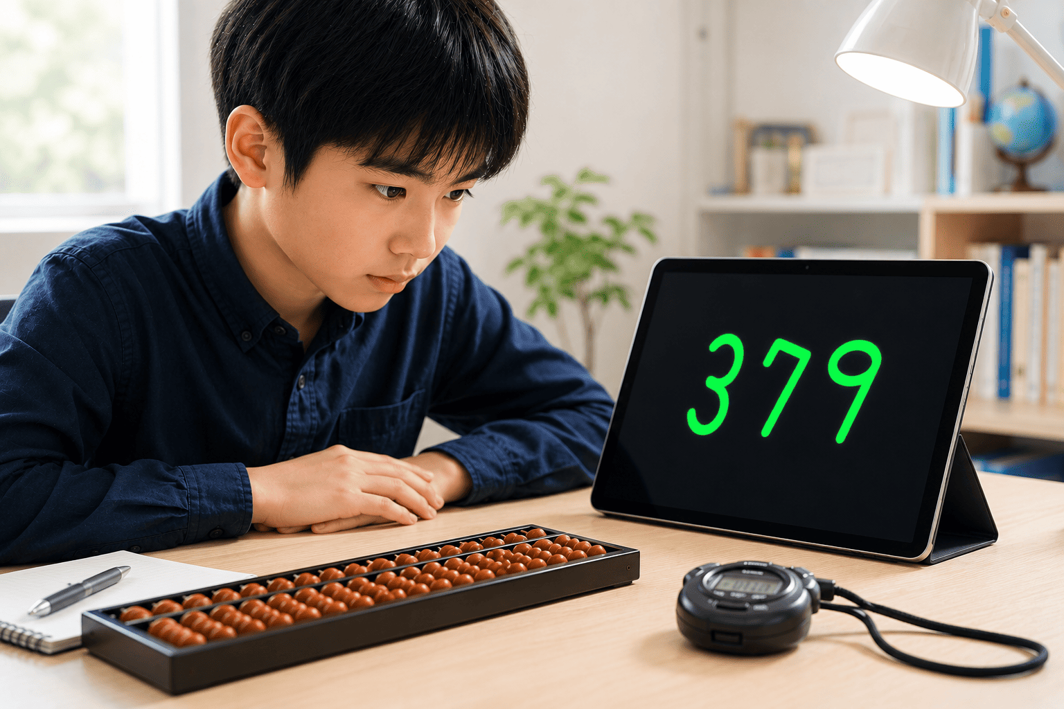 検定や暗算競技に向けて真剣に練習するイメージ