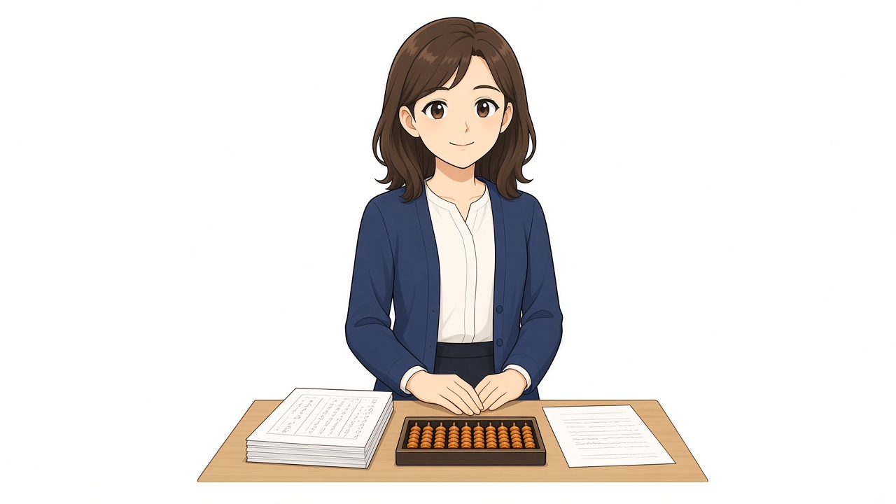授業前にプリントを揃えているそろばん教室の先生