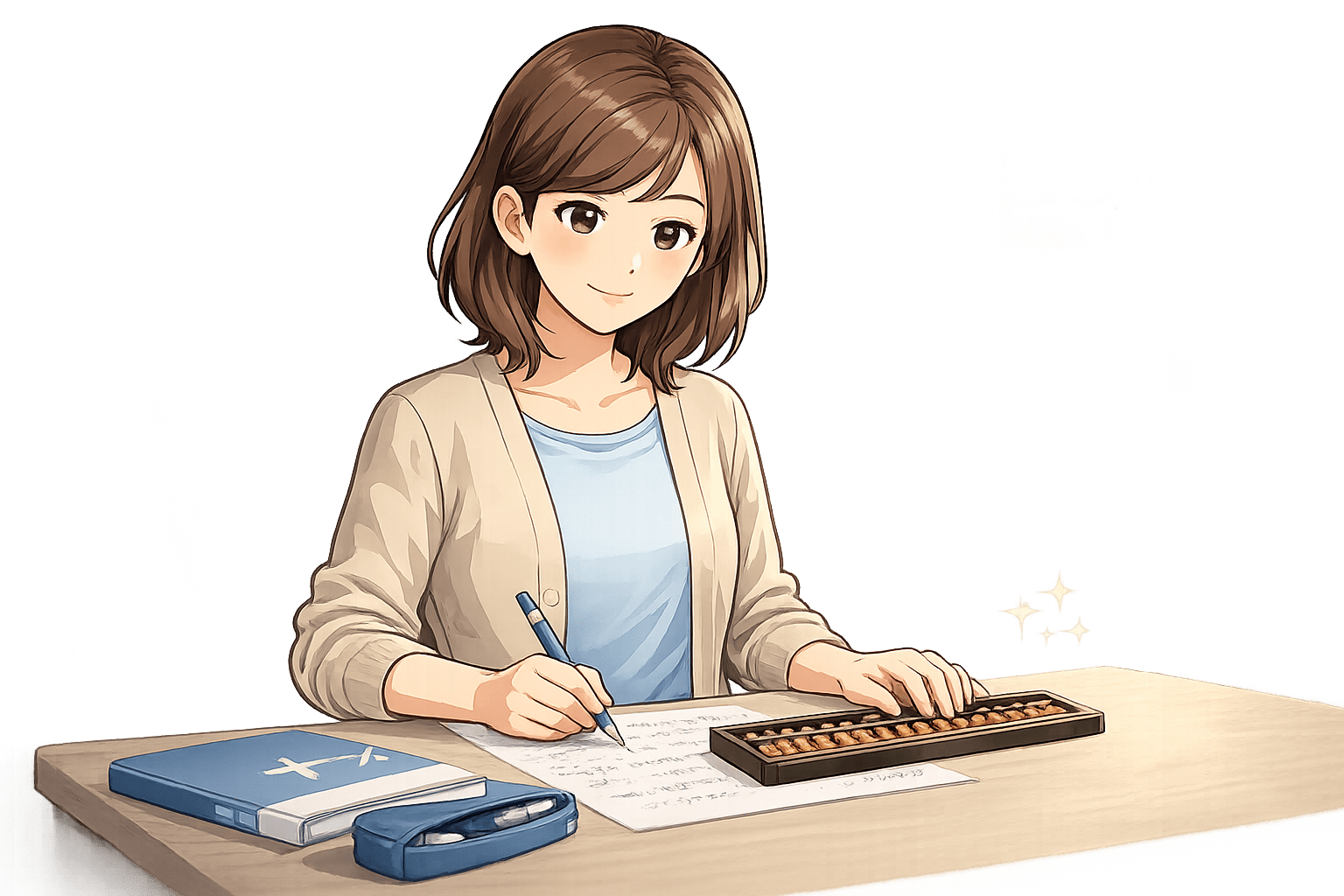 そろばんで基礎から練習する大人のイラスト