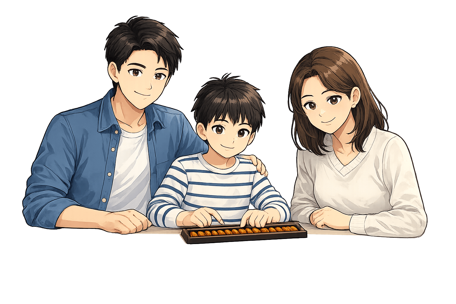 ご家庭でそろばんに取り組む親子のイラスト
